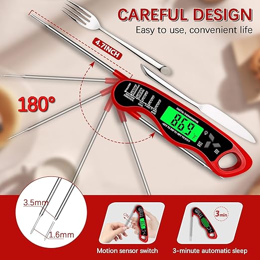 Meat Thermometer Digital，IP67 Waterproof Cooking Thermometer with Backlight, Calibration & Hold Function，Food Thermometer for Cooking,Outdoor Grilling，Suitable as Stocking Stuffers for Men