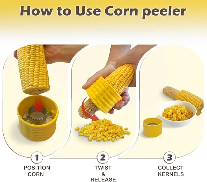 Corn Peeler for Corn on the Cob, Peelers for Kitchen with Ultra-Sharp Stainless Steel Serrated Blades & Ergonomics Corn-Shaped Comfort Grip, 2 Packs