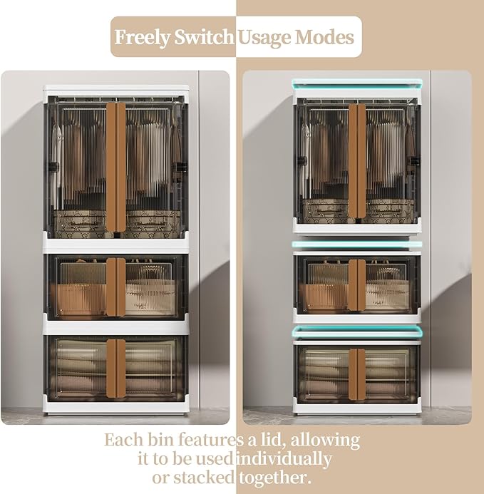 HAIXIN Closet Organizers and Storage, 77.6 Gal Stackable Bins, Wardrobe Organizer, Collapsible Clothing Storage with Closet Rod and Clothes Hangers (1 Pack 39.6 Gal and 2 Pack 19 Gal)