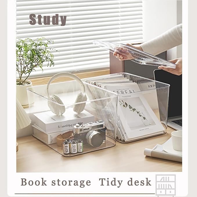 Clear plastic storage bins with LIDS-3packs,storage containers for snacks, cosmetics, books, dog food, Storage Organizer for Nursery，Kitchen, Living room,Bedroom, Bathroom, Office