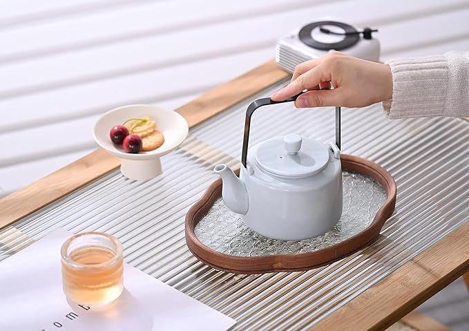 Antique Ceramic Teapot Coffee Pot with Infuser, 400ml (1-2 cups) Small Porcelain Tea Pots for Loose Leaf Tea, with Removable Stainless Steel Strainer and Lid for Gift (Light Cyan(Handle))
