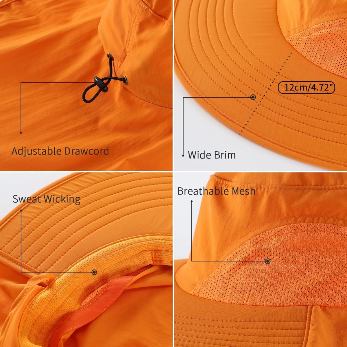 Home Prefer Outdoor UPF50+ Sun Hat Wide Brim Mesh Fishing Hat with Neck Flap