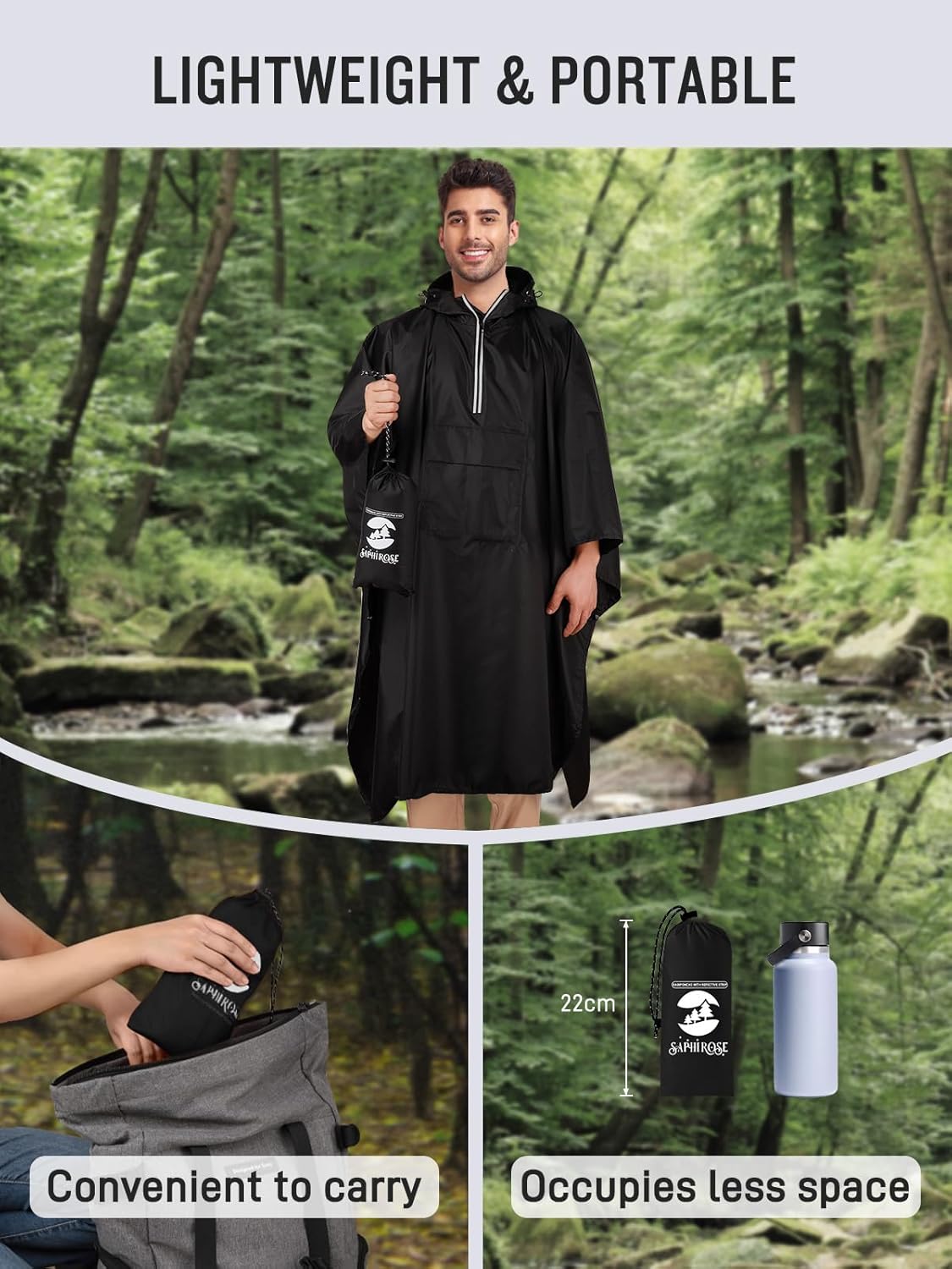 SaphiRose Hooded Rain Poncho Waterproof Raincoat Jacket for Men Women Adults