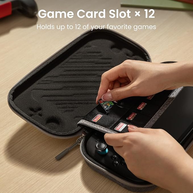 tomtoc Slim Carrying Case for Nintendo Switch 2 Model 2025, Odorless Felt Protective Hard Shell with 12 Game Card Slots, Portable Travel Storage Case with Original Patent and Military Grade Protection