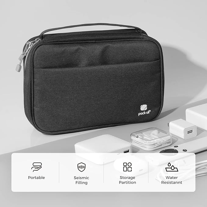 pack all Electronic Organizer Plus, Larger Capcity Cable Organizer Bag, Shockproof Carrying Case, Portable Cord Travel Organizer Storage Bag for Cables, Chargers, Phones, USB, SD Cards(Black)