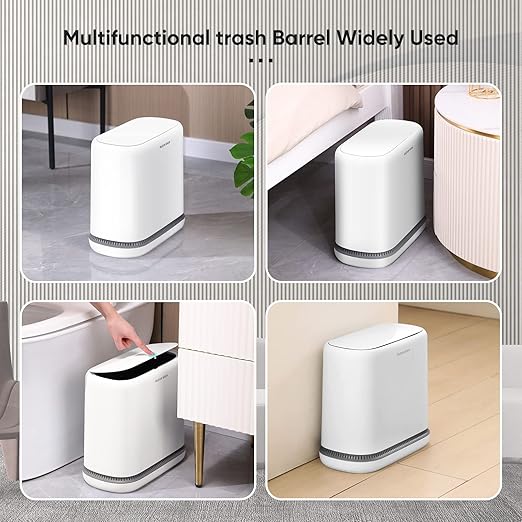 JOYBOS Adsorption Bathroom Trash Can,Bedroom Garbage Can with Press Type Lid,15L Dogproof Slim Plastic Narrow Trash Bin,4 Gallon Garbage Bin for Home,Office and Narrow Place