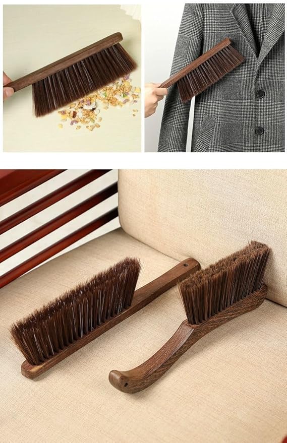 2PCS Hand Broom Cleaning Brushes-Soft Bristles Dusting Brush for Cleaning Car/Bed/Couch/Draft/Garden/Furniture/Clothes,Wooden Handle(Brown)