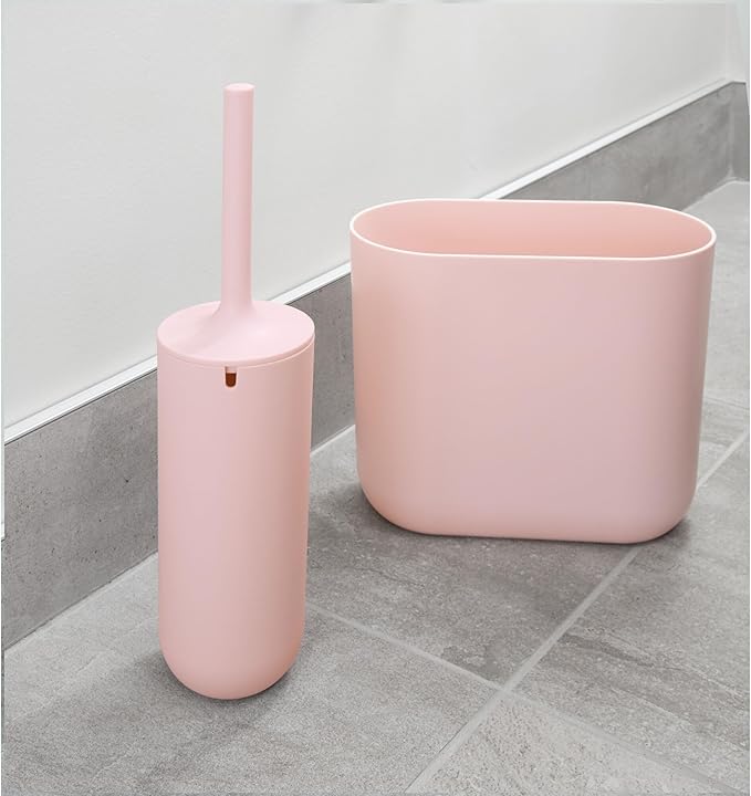 iDesign Cade Oval Slim Trash, Compact Waste Basket Garbage Can for Bathroom, Bedroom, Home Office, Dorm, College, Blush