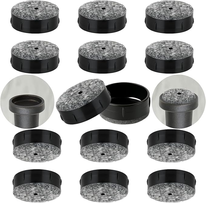 Wrought Iron Patio Furniture Feet Caps - Furnigear 1-1/2" Round Plastic Outdoor Chair Leg Caps, Floor Protectors Patio Furniture Replacement Rubber Feet with Heavy Duty Looped Felt (16 Pack, Black)