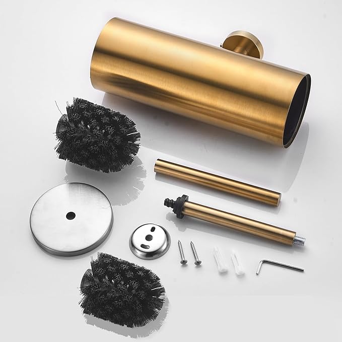 Toilet Brush with Holder for Bathroom Toilet Bowl Brush Holder Toilet Bowl Cleaner Brush Wall Mounted Toilet Brush Brushed Gold