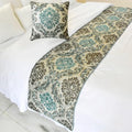 The HomeCentric King/Queen/Twin Blue Decorative CA King 86"x18" Bed Runner with 2 Pillow Cover, Damask Bed Scarf on Jacquard Fabric - Royal Elegance