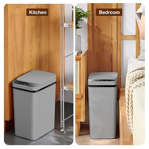 Yatmung 2 Pack - 2.5 Gallon Motion Sensor Bathroom Trash Can - Slim Smart Trash Cans - Skinny Trash Bin with Lid - Electric, Narrow, Plastic, Auto Open - Small Automatic Garbage Can (Grey)