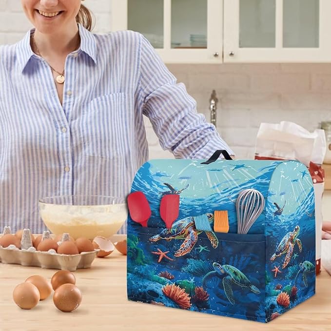 Sea Turtle Mixer Cover 4.5-5 Qt Stand Mixer Kitchen Aid Covers Counter Food Processor Covers Dust Protection Stand Coffee Maker Home Kitchen Appliance Decor