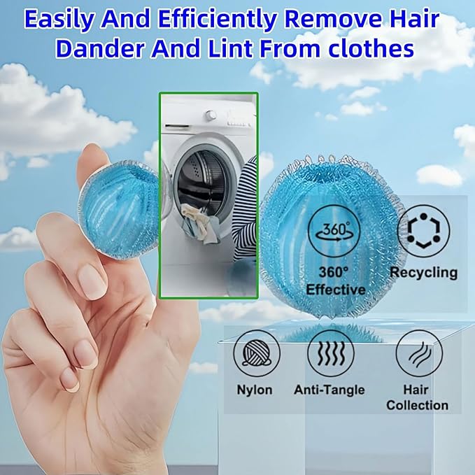 12 PCS Pet Hair Remover for Laundry & Dryer, Reusable Laundry Lint Catcher, Dog Hair Remover Tool for Clothes Bedding, Washing Machine Hair Trap, Non-Damaging Fabric Safe