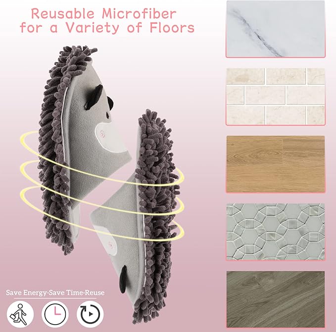 Cartoon Dog Mop Slippers Microfiber Clean Dusting Slippers Detachable Mopping Shoes for Office Home Room (Gray)