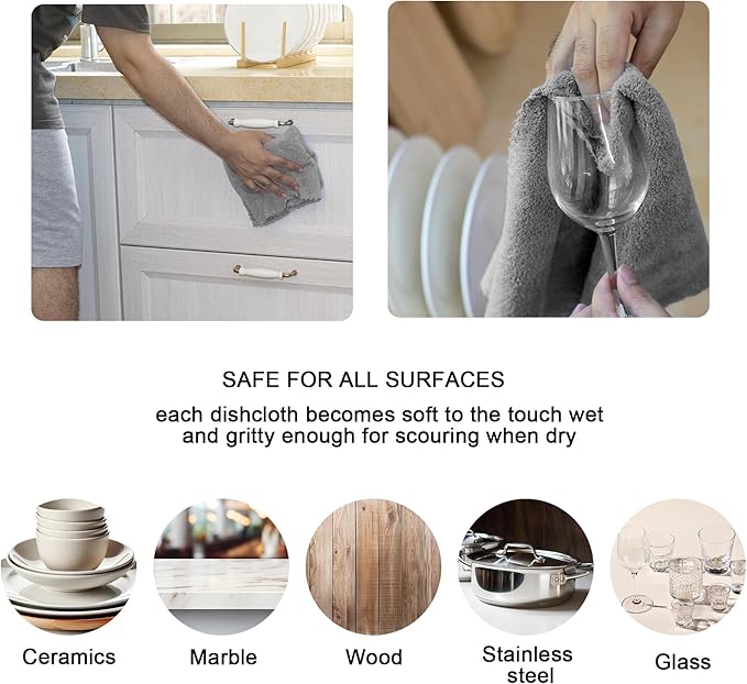 kimteny Kitchen Cloth Dish Towels, 13x28 Inches Premium Dishcloths, Super Absorbent Coral Velvet Microfiber Cleaning Cloths, Fast Drying Rags for Washing Dishes (13x28-12 Pack, Grey)
