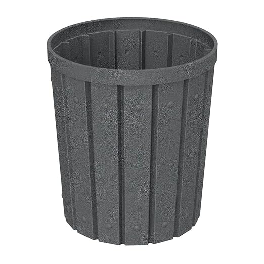 42 Gallon Slated Circle 100% Recycled Plastic Heavy Duty Outdoor Trash Can with Push Open Dome Lid and Internal Liner - Great for Schools and Businesses - Dark Granite