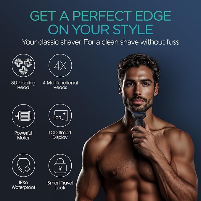 VOYOR Electric Razor for Men Cordless Shavers for Shaving with face sideburn Nose Ear Hair Rechargeable Wet Dry Waterproof TX410 New (New Version-Blue)