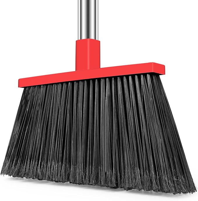PBHEPJ Broom, Outdoor Broom for Floor Cleaning, 58" Long Stainless Steel Handle, Hard Bristle Angle Broom for Sweeping Indoor, Commercial, Industrial, Garage, Kitchen
