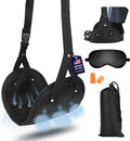 Portable Airplane Foot Hammock(Memory Foam)-Ultimate Comfort Bundle w/Sleep Mask & Ear Plugs, Foot Hammock for Plane Travel Essentials to Relax Your Feet, Airplane Foot Rest Perfect for Long Flight