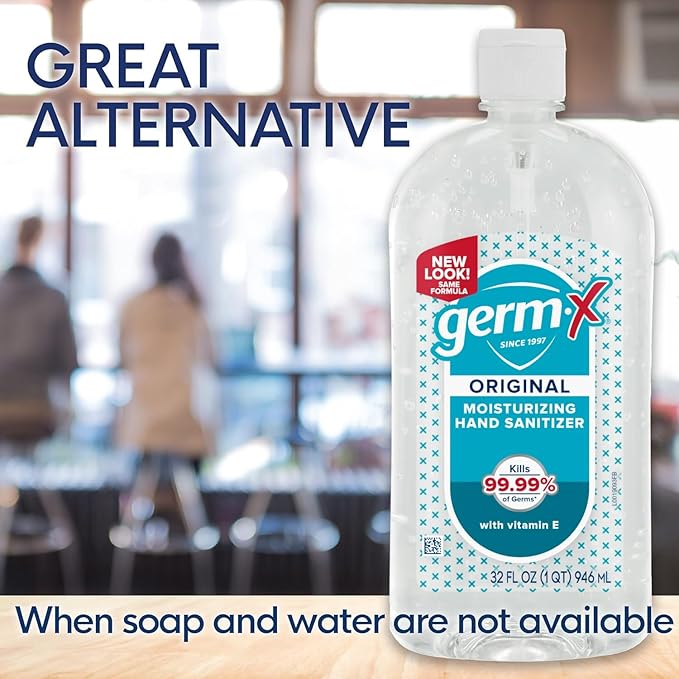 Germ-X Original Hand Sanitizer, Back to School Supplies, Non-Drying Moisturizing Gel with Vitamin E, Instant and No Rinse Formula, Large Family-Size Flip Top Bottle, 32 Fl Oz (Pack of 4)