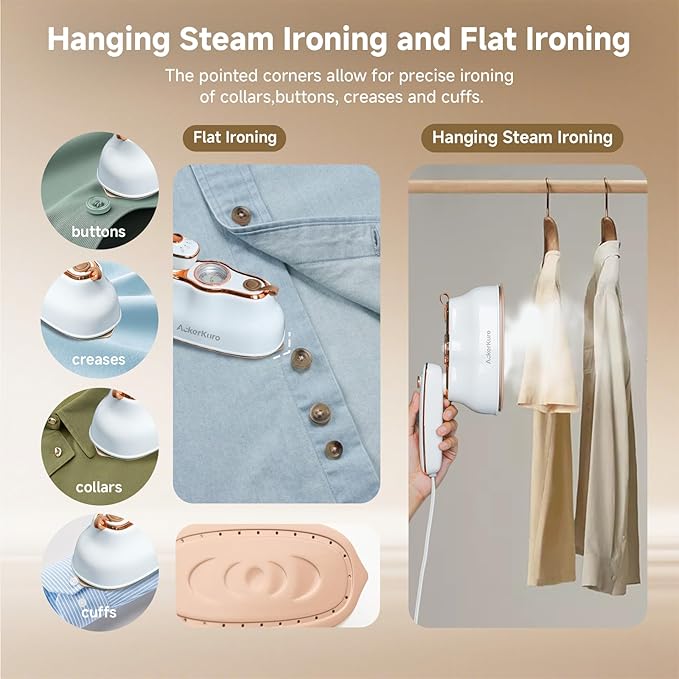 Travel Steamer for Clothes,1200W Portable Handheld Mini Garment Steamers,Steamer ＆ Iron 2 In 1,Large Ceramic Heat Panel,200ml Water Tank,20s Heat Up,White,110V-120V