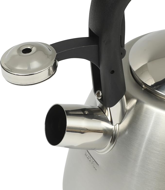 Mr. Coffee Hartbay 2.4 Quart Whistling Tea Kettle, Large Stainless Steel Stovetop Kettle, Durable Fast-Boil Tea Pot