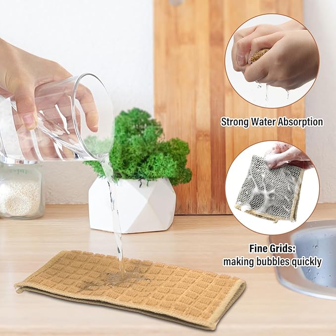 Dish Rags for Washing Dishes 8 Pack Multipurpose Wire Miracle Cleaning Coths Non-Scratch Wire Dishwashing Rag Lint Free Microfiber Cleaning Cloth for Kitchen Windows (Khaki)