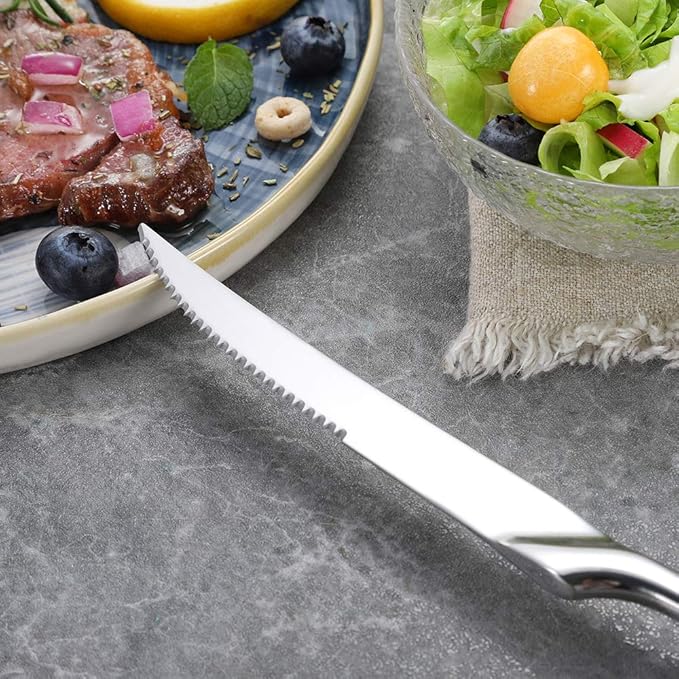 Lemeya Stainless Steel Steak Knives Set of 6,Forge Steak Knife,Serrated Steak Knives Set,6 Piece Heavy Steak Knives-10 inch,Mirror Polished,Dishwasher Safe