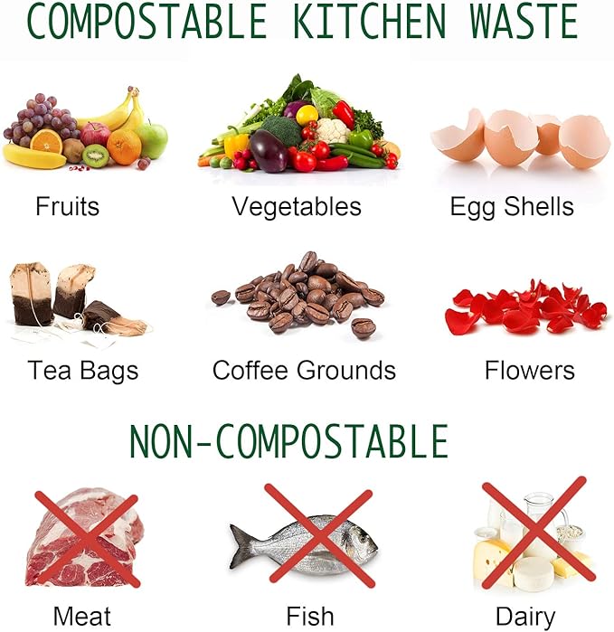Compost Bin, LALASTAR Countertop Compost Bin with Lid, Kitchen Compost Container, Odorless Compost Bucket for Kitchen Food Waste with Carrying Handle, 1 Gallon, Green