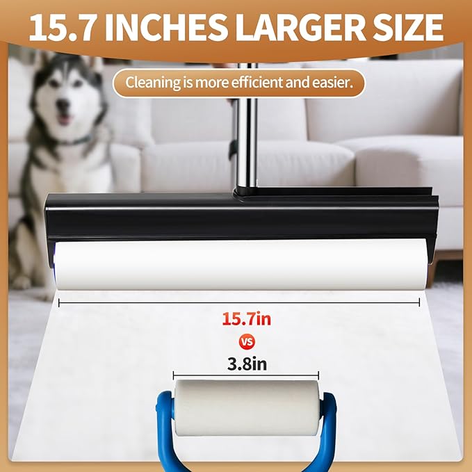 Large Lint Rollers for Carpet, 15.74 in Extra Sticky Rollers for Floor with 4 Extendable Handle, Long Handle Sticky Mop for Cleaning Carpet, Car, Clothes,Dog and Cat Pet Hair Remover with 360 Sheets