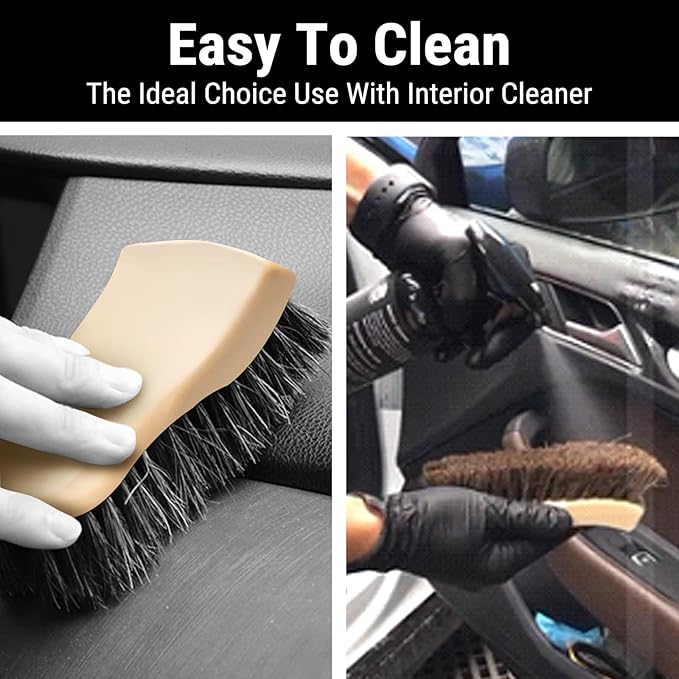 YeewayVeh Long Bristle Horse Hair Brush for Leather, Versatile Leather Cleaning Brush for Car Interior Seat, Carpet, Upholstery, Furniture and Shoes