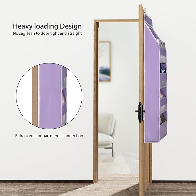 Univivi 5-Shelf Fabric Door Storage Over Door Hanging Organizer with 4 Large Pockets and 3 Small PVC Pockets Nursery Closet Cabinet Wall Mount Hanging Storage Organizers for Baby Nursery (Purple)