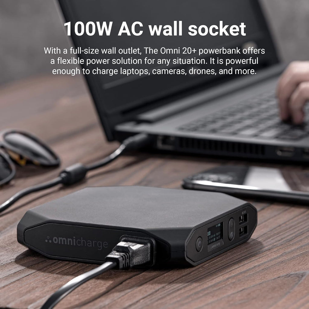 Omni 20+ Professional Premium Portable Power Bank with AC Outlet 20,000mAh/71Wh,Laptop Power Bank,Universal Charger for All Devices, Fast Charging USB-C & QC 3.0, Travel-Friendly Power Solution
