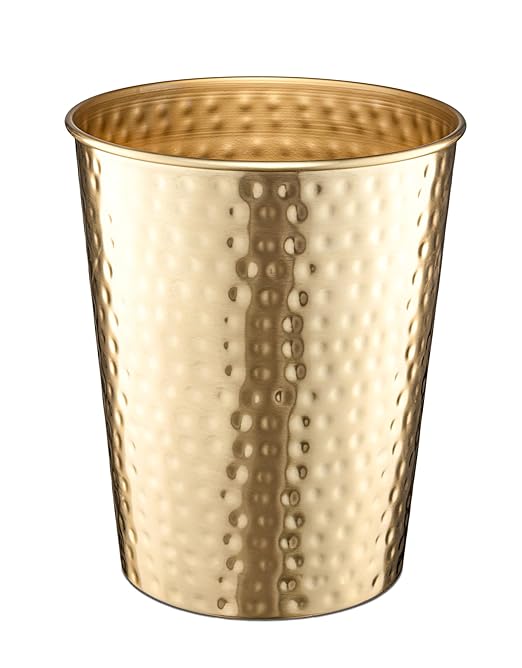 Monarch Abode Brushed Gold Hand Hammered Metal Wastebasket for Home Office Bedroom, Decorative Waste Basket, Modern Garbage Can, Durable & Decorative Trash Bin, Brushed Gold Bathroom Trash Can