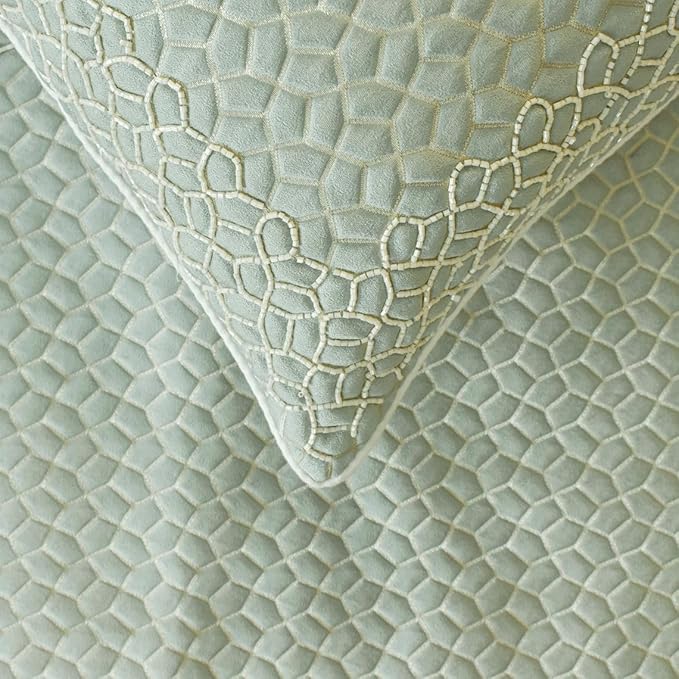 The HomeCentric King/Queen/Twin Blue Decorative CA King 86"x18" Bed Runner with Pillow Cover, Mosaic, Bead Embroidery, Handmade, Tassels Bed Scarf on Jacquard Fabric - Tessellation Blue