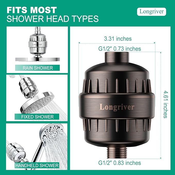R7 Shower Filter High Put Shower Water Filter for Hard Water 99.99% Remove Chlorine, Shower Water Softener, Improve your skin and hair, Bathroom Fixture Hardware Parts, Oil Rubbed Bronze, 2 Pack