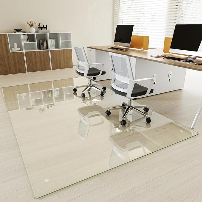 [Tempered Glass] 48" x 80" Glass Chair Mat, 1/5" Thick Office Chair Mat for Carpet or Hardwood Floor, Heavy Duty Hard Chair Mats with Round Corner and Polished Edge, Carpeted Floor Protector