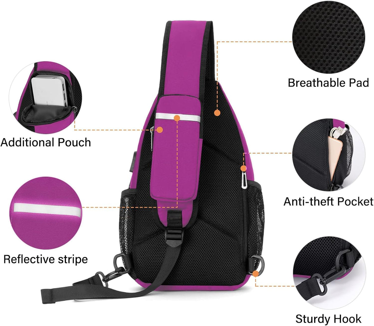 MOSISO Sling Backpack Bag, Crossbody Shoulder Bag Travel Hiking Daypack Chest Bag with Front Square Pocket&USB Charging Port
