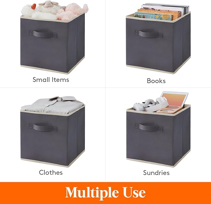 Lifewit 12 Packs Storage Cubes, 11 Inch Cube Storage Bins, Foldable Decorative Fabric Storage Baskets for Organizing Home Organizers with Handles for Shelves, Closet, Gray&Black