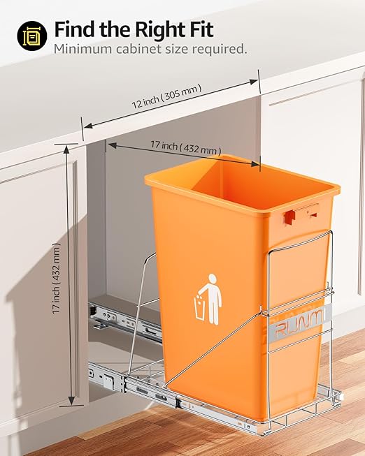 Pull Out Trash Can Under Cabinet，Heavy Duty Slide-Out Cabinet Kit, Adjustable Cabinet Trash Can Organizer, Under Sink Trash Can Shelf for Kitchen (Not Include Can)