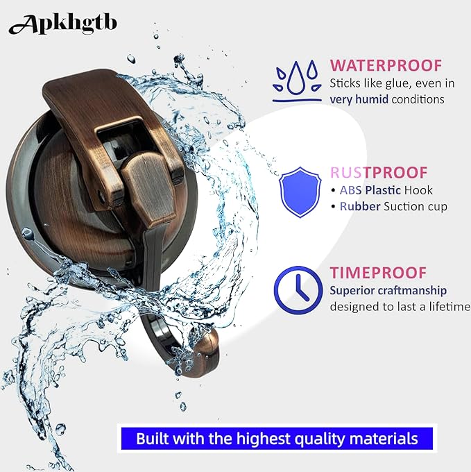 Suction Cup Hooks for Shower, Bathroom, Kitchen, Glass Door, Mirror, Tile – Loofah, Towel, Coat, Bath Robe Hook Holder for Hanging – Waterproof Wreath Hanger (Red Bronze 4Pack)