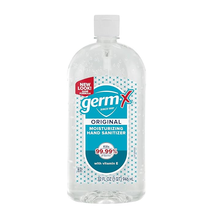 Germ-X Original Hand Sanitizer, Back to School Supplies, Non-Drying Moisturizing Gel with Vitamin E, Instant and No Rinse Formula, Large Family-Size Flip Top Bottle, 32 Fl Oz (Pack of 4)