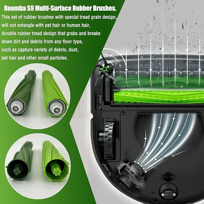 4 Set s9 replacement rollers Compatible with iRobot Roomba s9 (9150) s9+ s9 Plus (9550) s Series Vacuum Cleaner Multi-Surface Rubber Brushes,Roomba s Series roller brushes