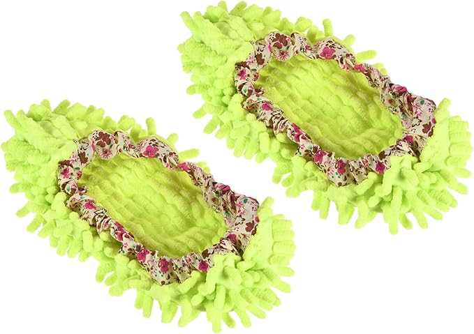 1 Pair Washable Cleaning Shoes Cover - Floor Cleaning Dust, Chenille Microfiber Duster Mop Slippers, Apply to House Office Room (Green)