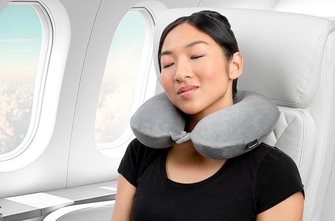 Brookstone Travel Neck Pillow - Lightweight Fleece Casing U-Shaped Stuffable Memory Foam Travel Pillow for Sleeping and Neck Support, Size One Size, Grey