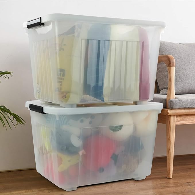 Bringer 70 Qt Latching Plastic Storage Containers with Lids, Clear Large Storage Box with Wheels