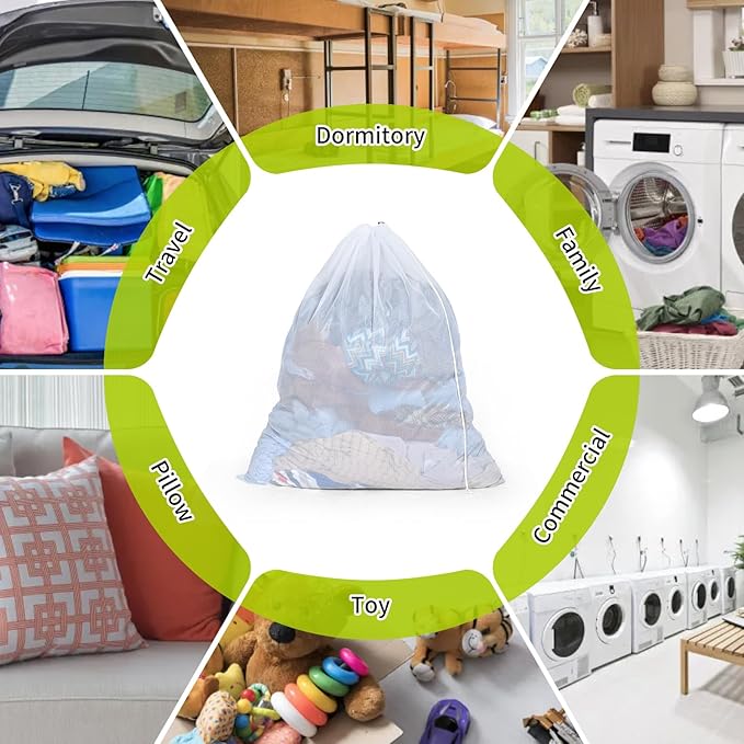 OTraki Large Mesh Laundry Bag 36 x 43 Inch Drawstring Laundry Wash Bags, 2 Pack Dirty Clothes Net Laundry Bag Heavy Duty Travel Storage Organize Bag for Home Apartment Dorm Camp Hotel Beach, White