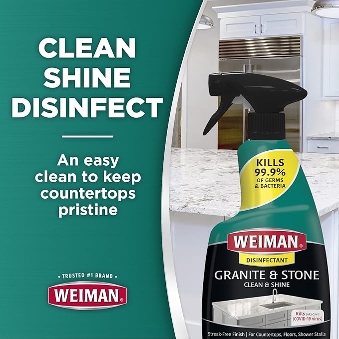Weiman Disinfecting Granite Cleaner & Polish Value Pack - (1) 24 oz Spray Bottle, (1) 64 oz Refill