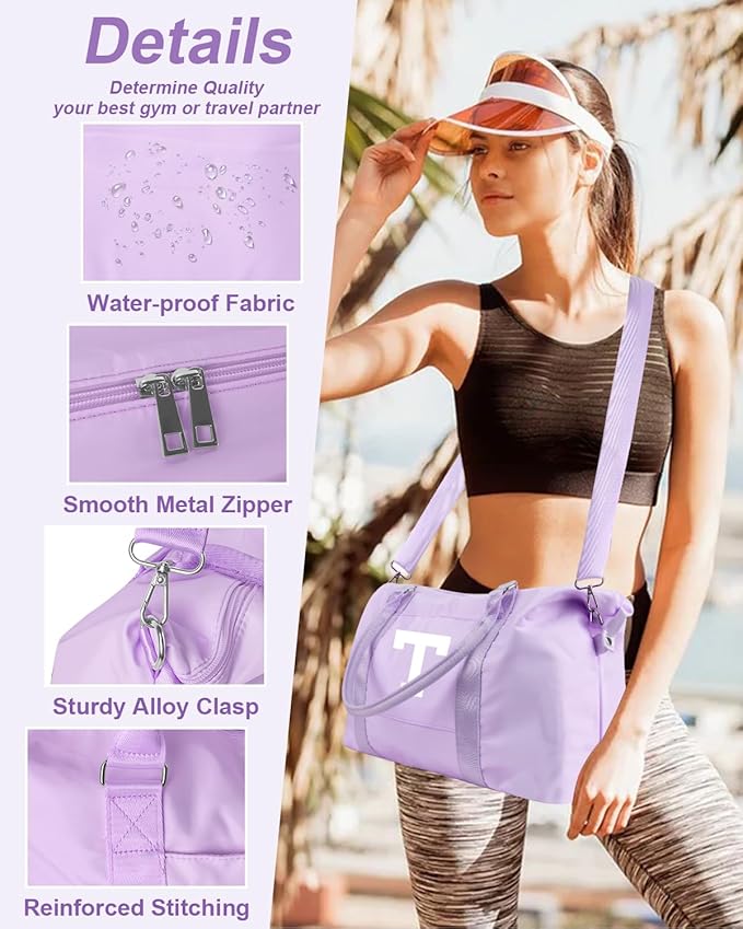 Daughter Niece Gifts for Teen Girl Kids, Initial Travel Duffel Bag Sports Gym Bag Personalized Gifts Weekender Bag，Monogram Overnight Bag Cute Dance Bag Birthday Bridesmaid Gifts for Women(Purple, T)